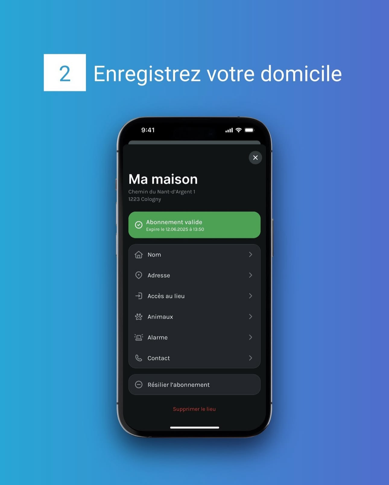 Enregistrement de son domicile dans l'application Edgward