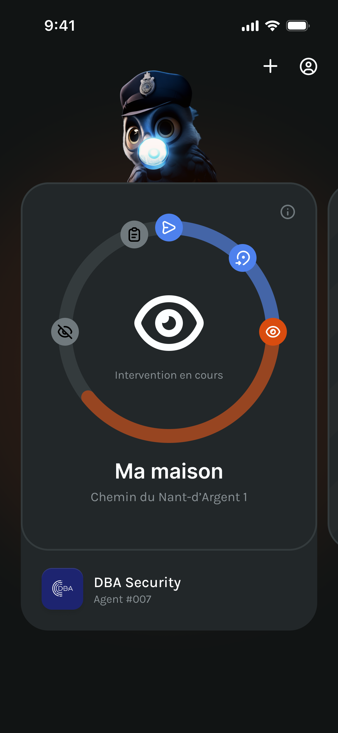 Intervention Edgward en cours sur l'écran d'accueil de l'application